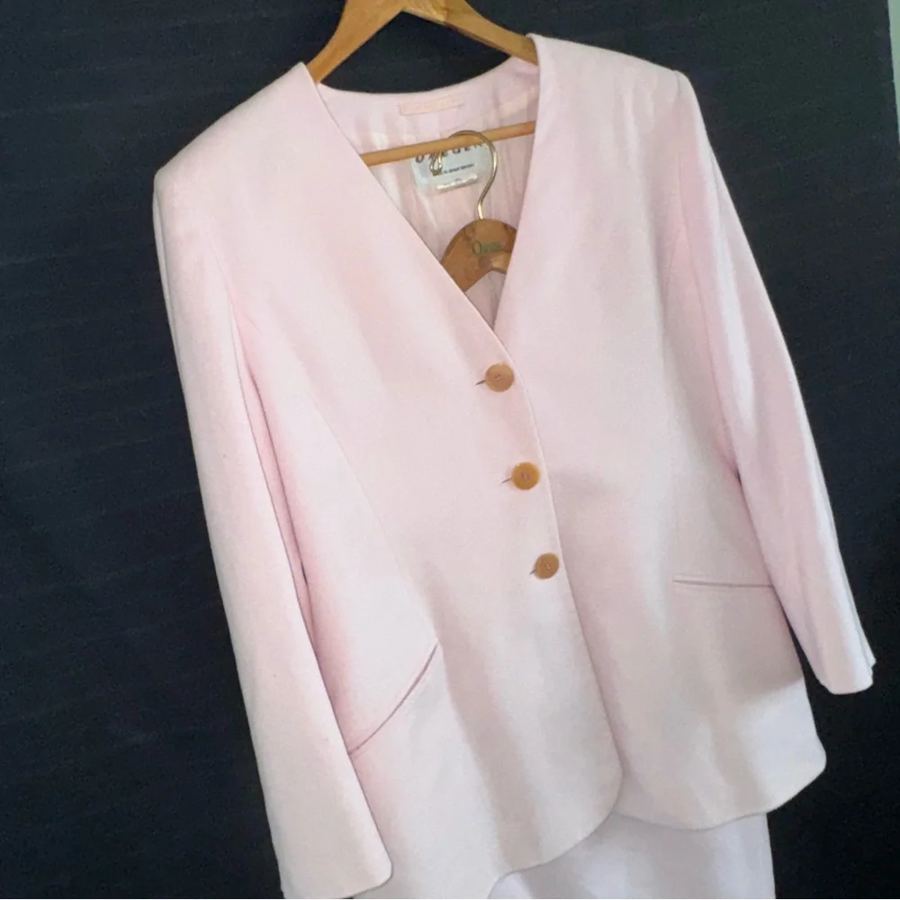Jaegar Wool Silk Blend Pink 2 pc Skirt Suit Womens 10 Vintage British Luxury - Picture 3 of 16